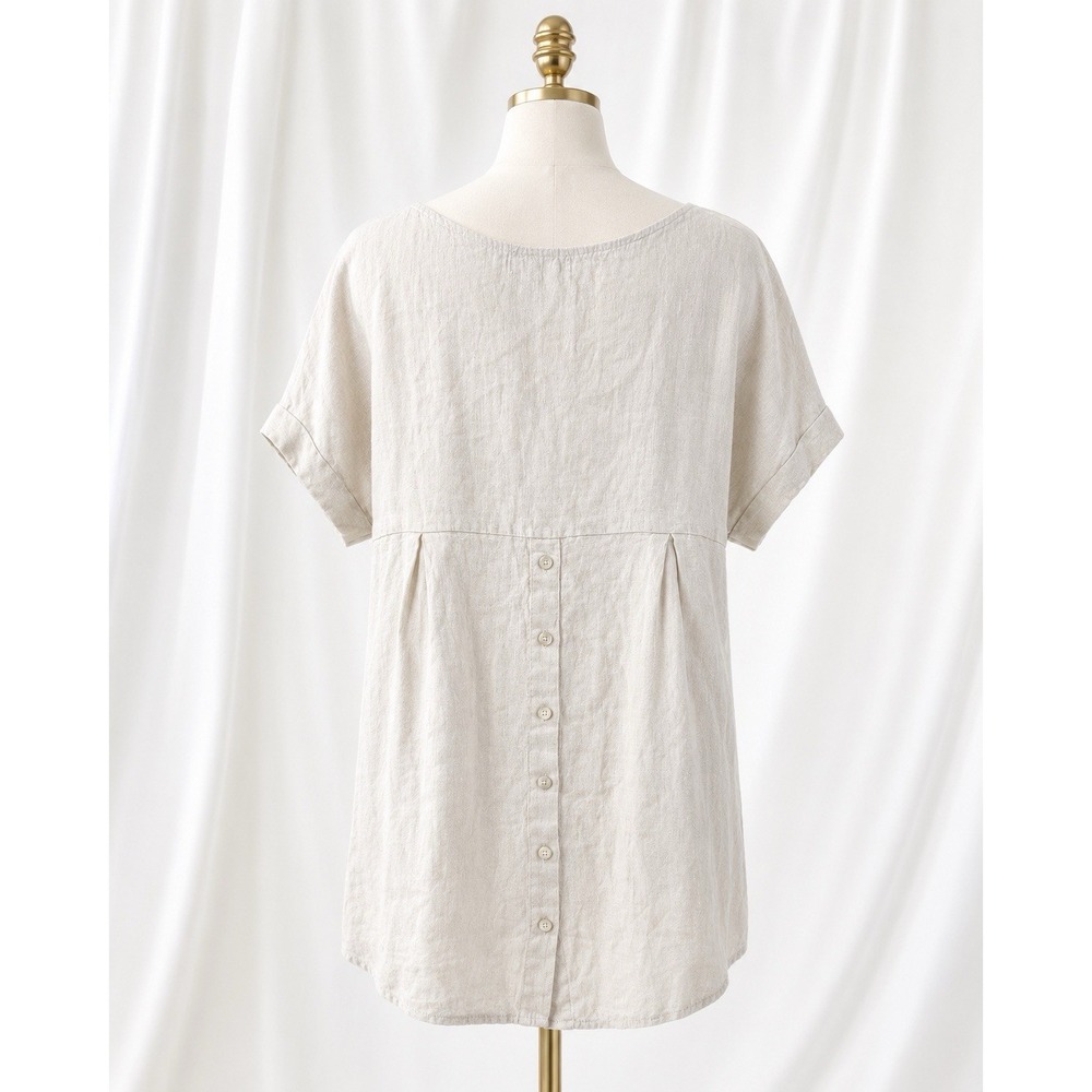 Terzo Millennio Made In Italy Tan 100% Linen Lagenlook Tunic Top Women Size L - Picture 2 of 9